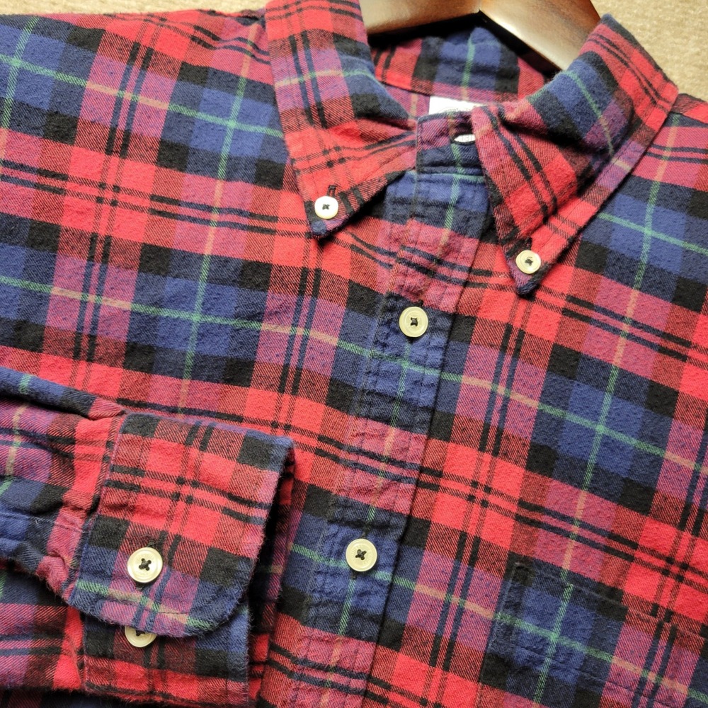 Brooks Brothers Flannel Shirt Mens L Red Blue Plaid Regent Fit Cotton ButtonDown